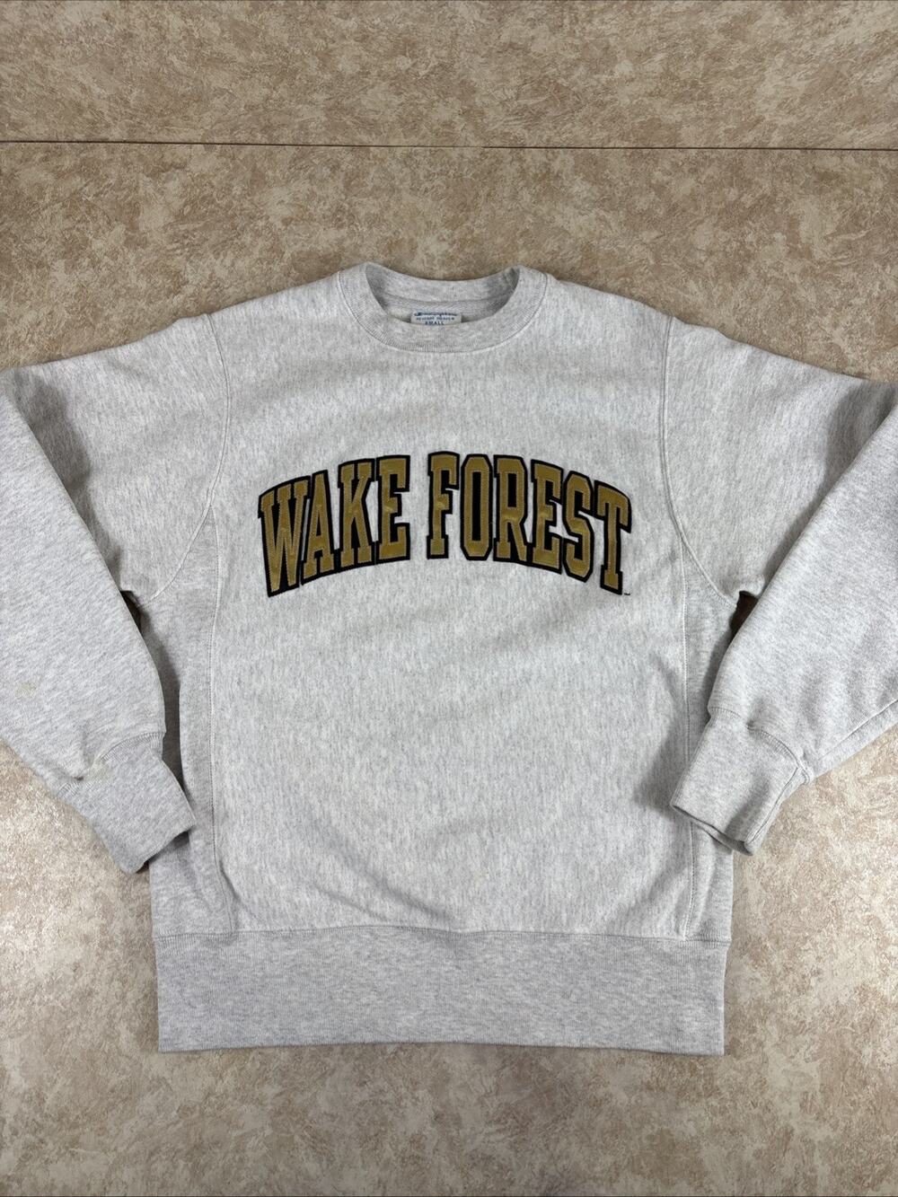 Champion Reverse Weave Wake Forest Crewneck Sweatshirt Gray Small NCAA